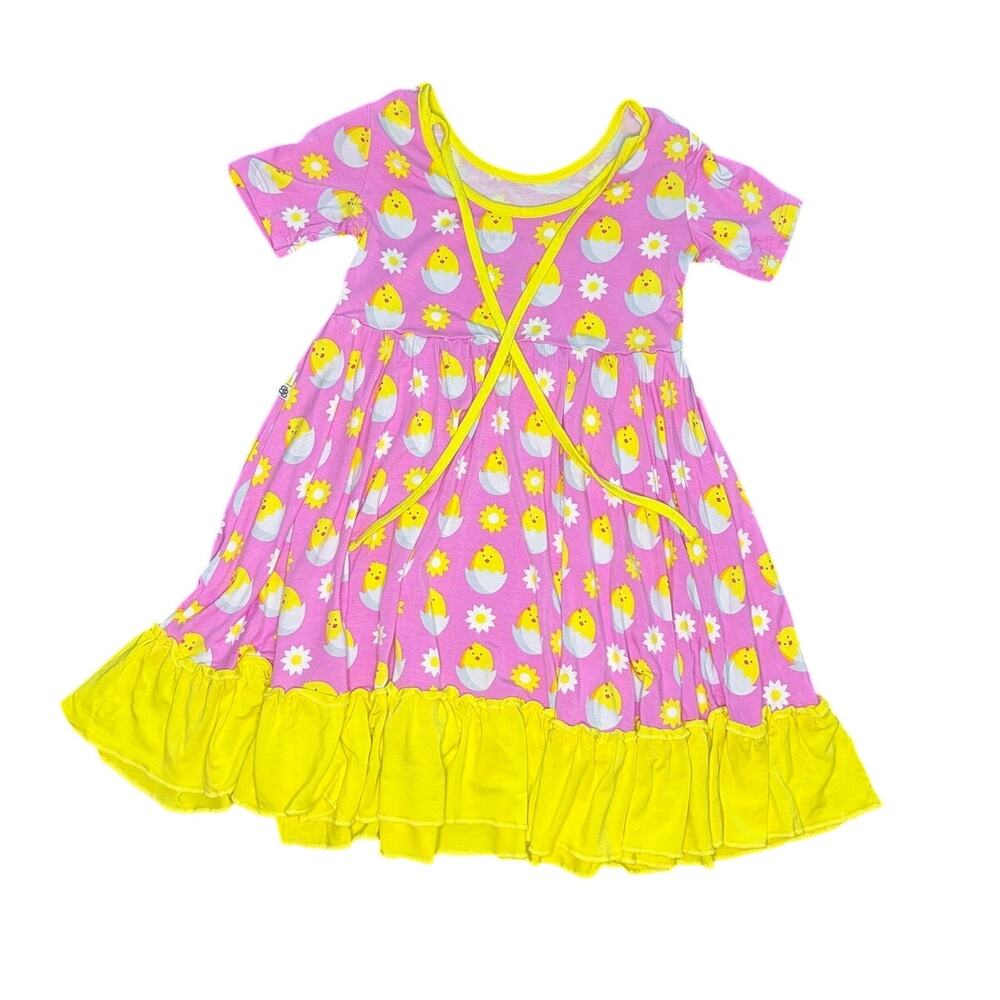 Little Bum Bums 4T Toddler Bamboo Viscose Dress Pink Yellow Chick Spring Summer - Picture 7 of 7